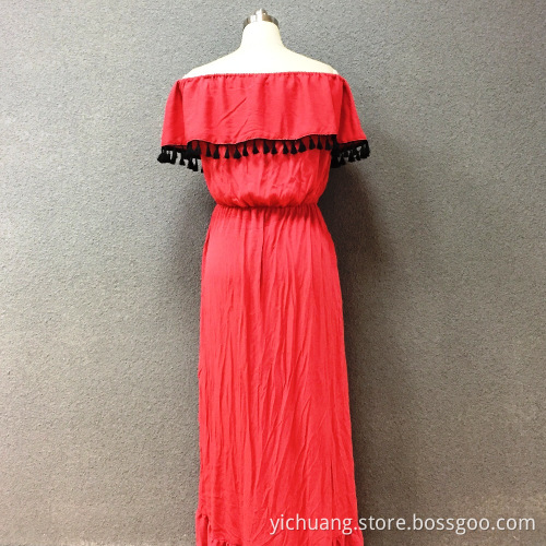 Women's viscose red wrinkle long dress